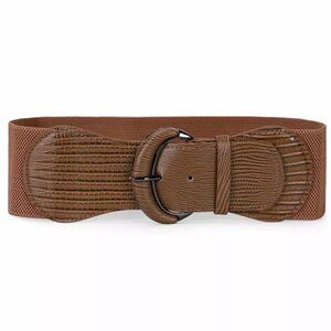 Women Belt Wide Buckle Elastic Stretch Fashion Faux Leather Skinny Waist…